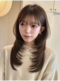 韓国風/レイヤー/前髪カット/オリーブ/透明感/ハッシュカット