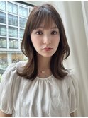 外ハネミディアムレイヤーマロンベージュ韓国ヘア