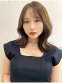 韓国風前髪/シルキーベージュ/グレージュカラー/斜めバング