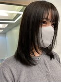 大人可愛いワンカールミディアムレイヤーオリーブアッシュカラー