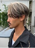 韓国風メンズセンターパートハイトーンカラーハイブリーチ原宿