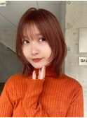 ボブルフ　アプリコットオレンジ　ワンレン　顔まわりレイヤー
