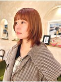 ◆ミディアムレイヤーカット/ハッシュカットウルフヘア/オレンジ