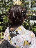 ショート　浴衣ヘア　花火大会　ヘアアレンジ　ヘアメ　着物ヘア