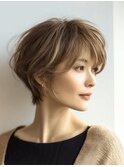 白髪染め白髪ぼかしカラー似合わせショートボブ40代50代60代♪