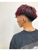 フェードカット×ワインレッド