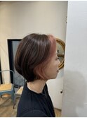 ショートボブ×ピンクベージュフェイスフレーミング