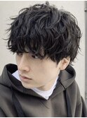 大分無造作シャドウパーマメンズカットラウンドマッシュ30代