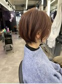 大人かわいい愛され前髪ナチュラルショートピンクブラウン美髪