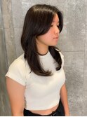 黒髪ロングミディアムハッシュフェイスカット前髪なしレイヤー