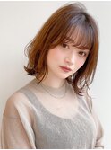 前髪 外ハネボブ くびれヘア アプリコットオレンジ"