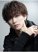 波巻きスパイラルメンズヘアマッシュツイストパーマウルフカット