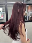 ダブルカラーチェリーレッドピンクブラウン韓国レイヤーロング