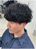 大分波巻きスパイラルパーマメンズカットラウンドマッシュつよめ