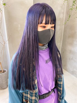 テトヘアー(teto hair) ムラサキ紫バイオレットぱっつんブリーチダブルカラーストレート
