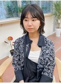 ボブ　切りっぱなしボブ　インナーカラー　グレージュ　前髪あり