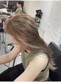ホワイトグレージュミニウルフデジタルパーマチェリーブラウン