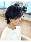 【波巻きセンターパート】メンズウルフミディアムパーマ無造作
