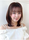 シャギーレイヤーロング韓国ワンホンヘアシースルーぱっつん前髪