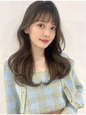 オリーブグレージュシアーカラー韓国レイヤー/顔まわりカット