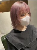 ボブウルフ 顔周りウルフ ピンクカラー /山中