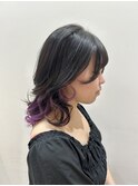 インナーカラーラズベリーピンクミディアム巻き髪