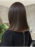 ブリーチなしブルーグレージュ黒髪ハイライトレイヤー小顔ボブ
