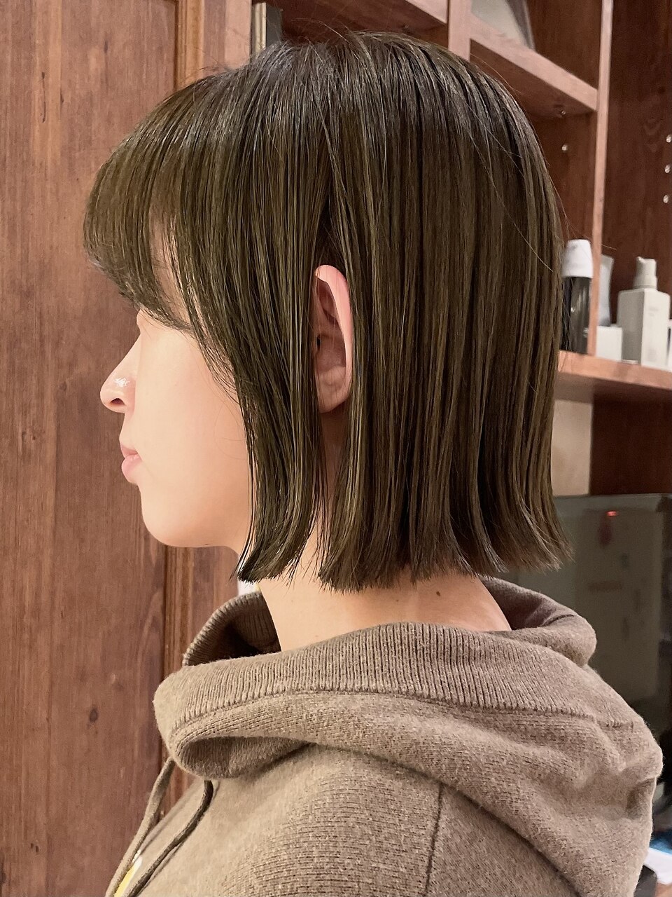 人毛 ハンドカット　マッシュボブ　少し明るめブラウン Ｍサイズ 似合わせ ショートボブ/マッシュショート｜丸型×ショートの20代