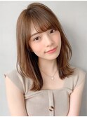 ナチュラルカールセミディ前髪薄めバングうる艶髪#266f0610