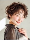 小顔前下がり/無造作ボブパーマ/アッシュベージュ