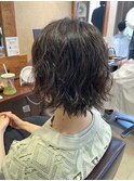ミルクティーブロンド/ダークブルー/デジタルパーマ/三鷹