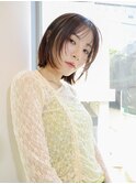 レイヤーボブ/切りっぱなし/透け感/アッシュブラウン