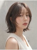 レイヤーカットタンバルモリアッシュグレーくびれボブ薄め前髪◎