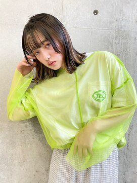 ヘアー アイス 御器所本店(HAIR ICI) 20代30代切りっぱなし外ハネストレートボブインナーカラー