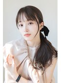 シースルーバングフェイスラインレイヤーリボンヘアアレンジ