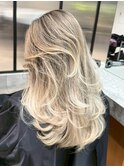 ブロンドダブルカラーロング顔周りレイヤー_ba578032