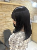 顔まわりレイヤー/レイヤーカット/暗髪ミディ #銀座#東銀座
