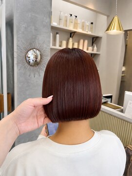 ポジ(poji) 艶髪　ピンクベージュ　髪質改善　質感ストレート　顔周り