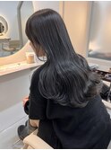 20代30代ブルーグレーブラックゆる巻きロング