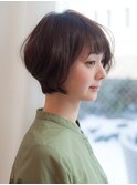 小顔前髪くびれヘアショートボブラウンベージュマロングレージュ