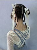 [松野有美香]ヘアセットタイトツインシニヨン×編み垂らし