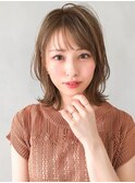 ボブルフ大人かわいいピンクベージュ薄めバングくびれモテ髪