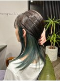 インナーカラー/グリーン/寒色系/10代、20代、30代、40代