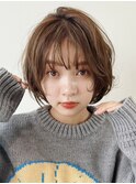 顔周りレイヤーカットグレージュカラーくびれボブショートカット