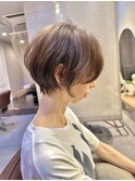 大人可愛い20代30代40代丸みショートボブ/脱白髪染めハイライト