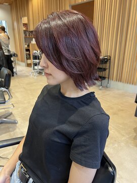 ヘアデザイン ソラ(Sola) フェイスレイヤーくびれショートボブ透明感カシスブラウン