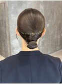 ヘアセット 結婚式ヘア お呼ばれヘア お団子 シニヨン 原宿
