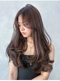 グレージュロング暗めカラー韓国ヘア顔周りレイヤー_F0921