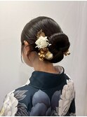 和装ヘアセット卒業式タイトシニヨン黒髪ヘアアレンジ