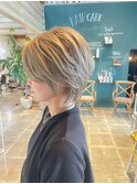 ハイトーンカラーブリーチカラーセンターパートメンズカット
